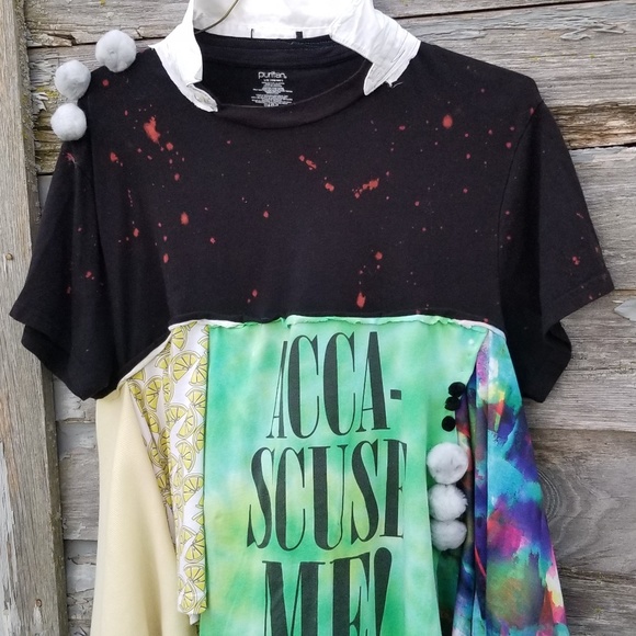 Graphic Tee Upcycled Boho Funky Swing Top - Picture 2 of 4